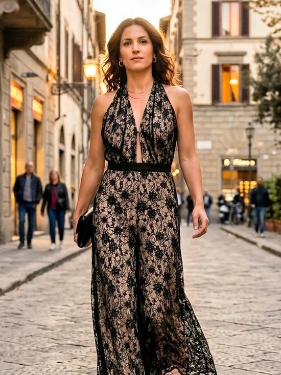 Alice + Olivia Pants - alice + olivia Black And Nude Lace With Leather Zipper Jumpsuit Small